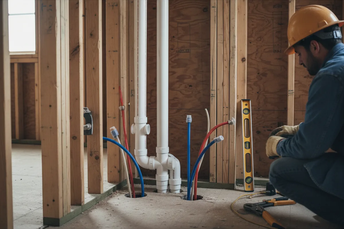 Drain and supply rough-in during Sump Pump Repair in Napoleonville
